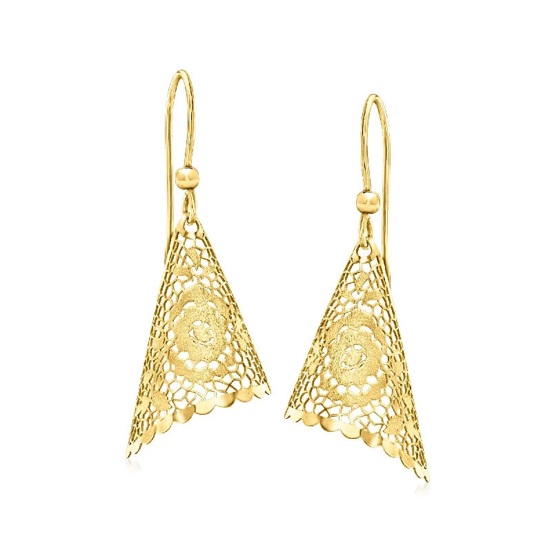 Minimalist Drop Earrings with Simplicity -Ross-Simons Italian 14kt Yellow Gold Floral Filigree Drop Earrings