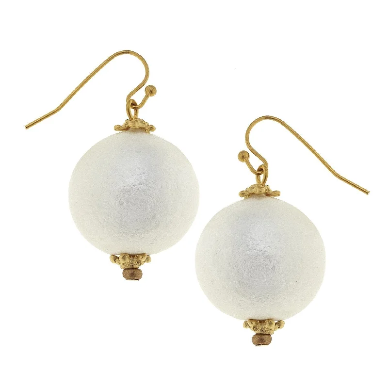 Maximalist Drop Earrings for Bling -Susan Shaw White Cotton Pearl Earrings