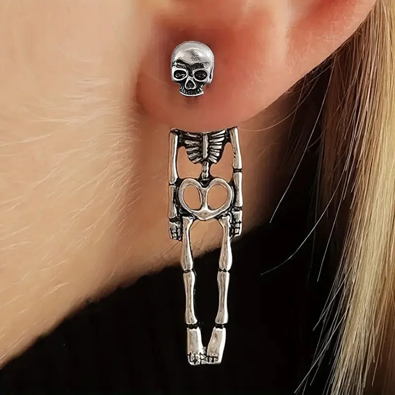 Drop Earrings for Valentine's Day -Gothic Dark Wind Skull Skeleton Hanging Earrings