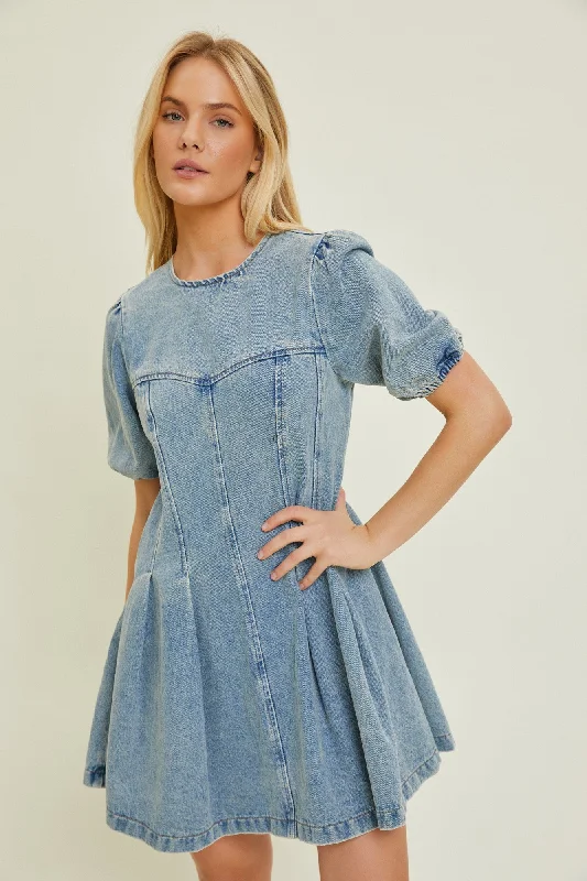 Embroidered Dresses for Detailed -Denim Washed Denim Mini Dress