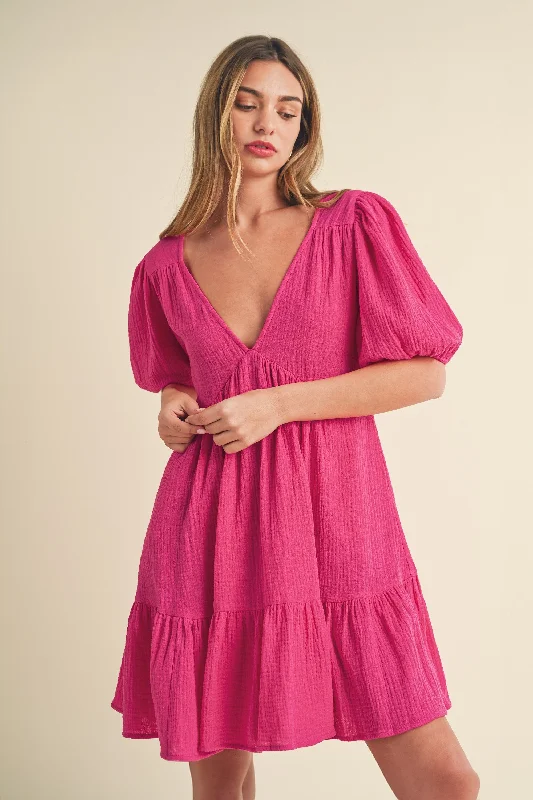 Midi Dresses for Versatile Wear -Magenta Dress