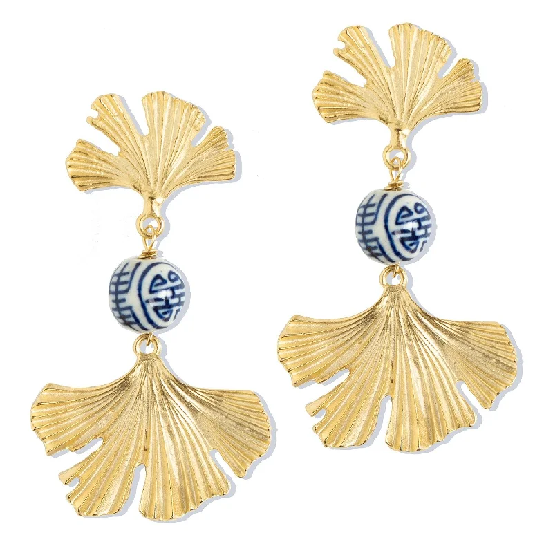 Rhinestone Drop Earrings for Sparkle -Susan Shaw Blue & White Ginkgo Earrings