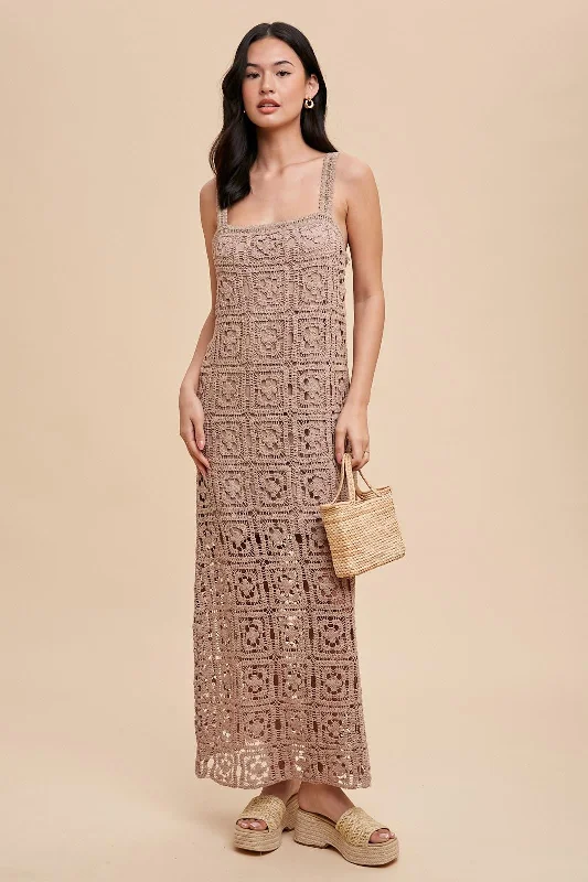 Buttoned Dresses for Stylish -Mushroom Crochet Maxi Tank Dress