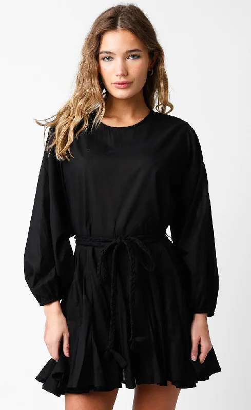 A-line Dresses for Flattering -Black Sash Tie Dress