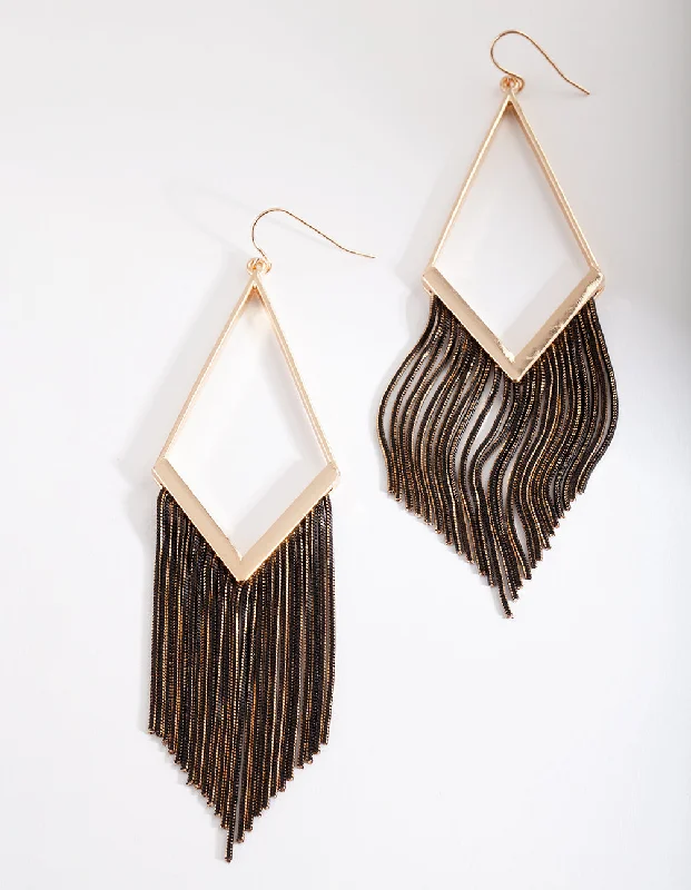 Bohemian Drop Earrings with Tassels -Lovisa - Gold Black Chain Tassel Earrings I Bold Fashion