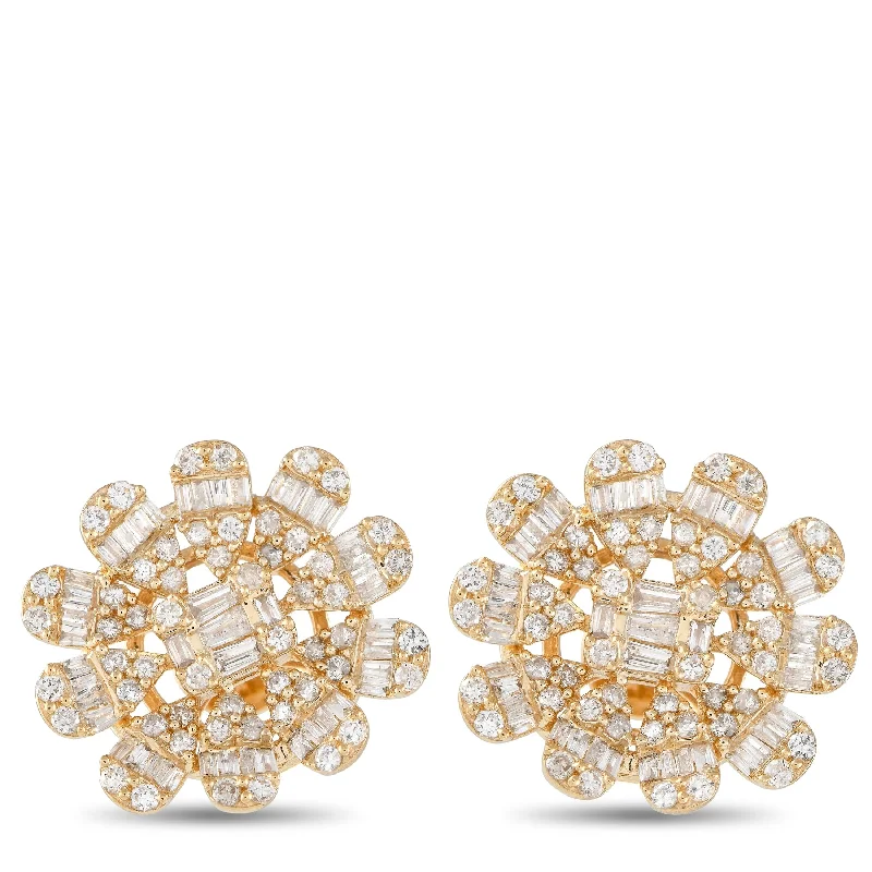 Drop Earrings with Polished Shine -Yellow Gold 1.50ct Diamond Flower Earrings ER28992-Y