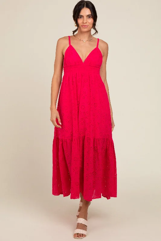 Embroidered Dresses for Detailed -Fuchsia Eyelet Lace Midi Dress