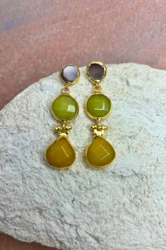 Drop Earrings for Casual Outfit -Leyla Semi-Precious Triple Stone Turkish Earrings