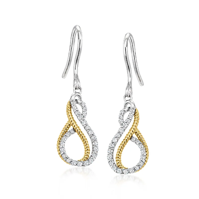 Drop Earrings for Wedding Ceremony -Ross-Simons Diamond Infinity Drop Earrings in Sterling Silver and 18kt Gold Over Sterling