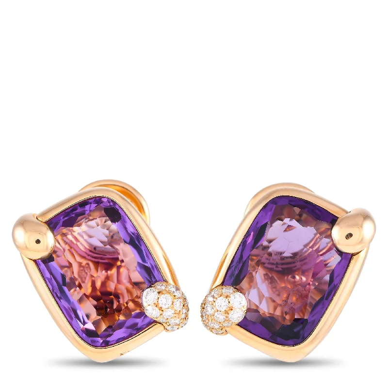 Indian Drop Earrings with Intricacy -Pomellato Ritratto Yellow Gold Diamond and Amethyst Earrings PO23-102124