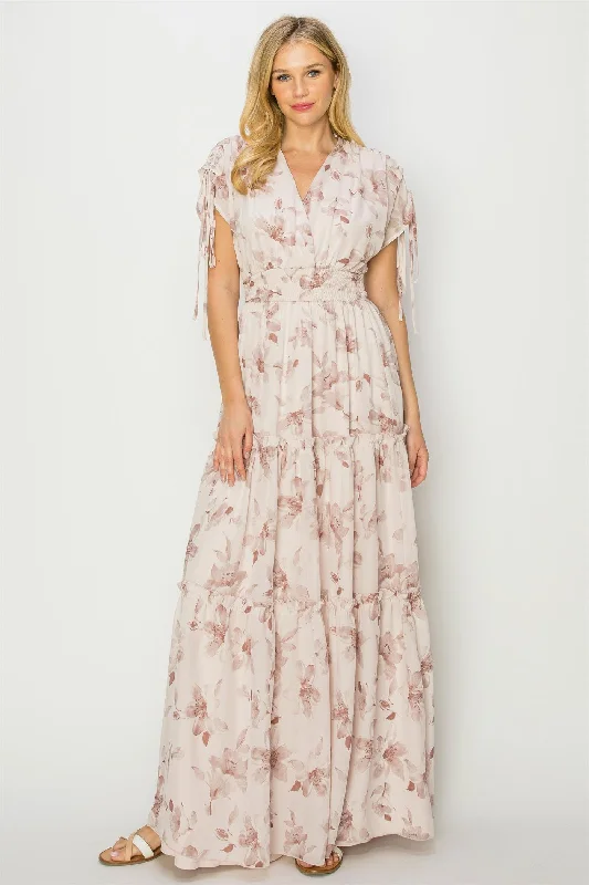 Bohemian Dresses with Tassels -Mauve Floral Maxi Dress