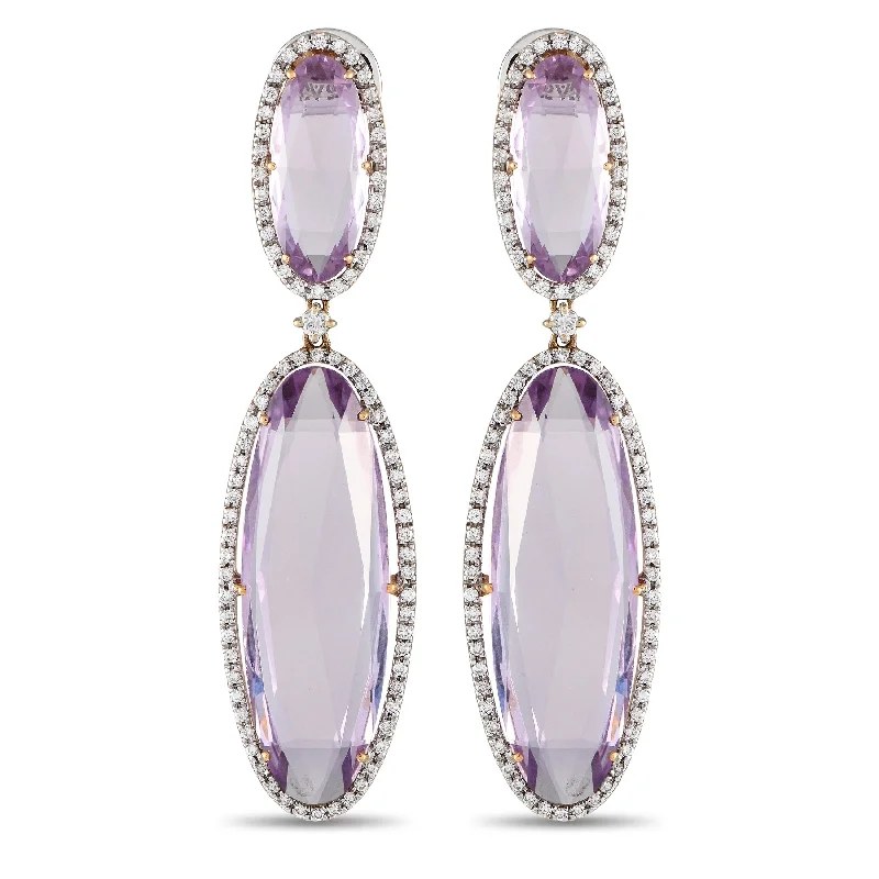 Lightweight Drop Earrings for All Day -Casato Yellow Gold 1.75ct Diamond and Amethyst Vintage Style Earrings 200492