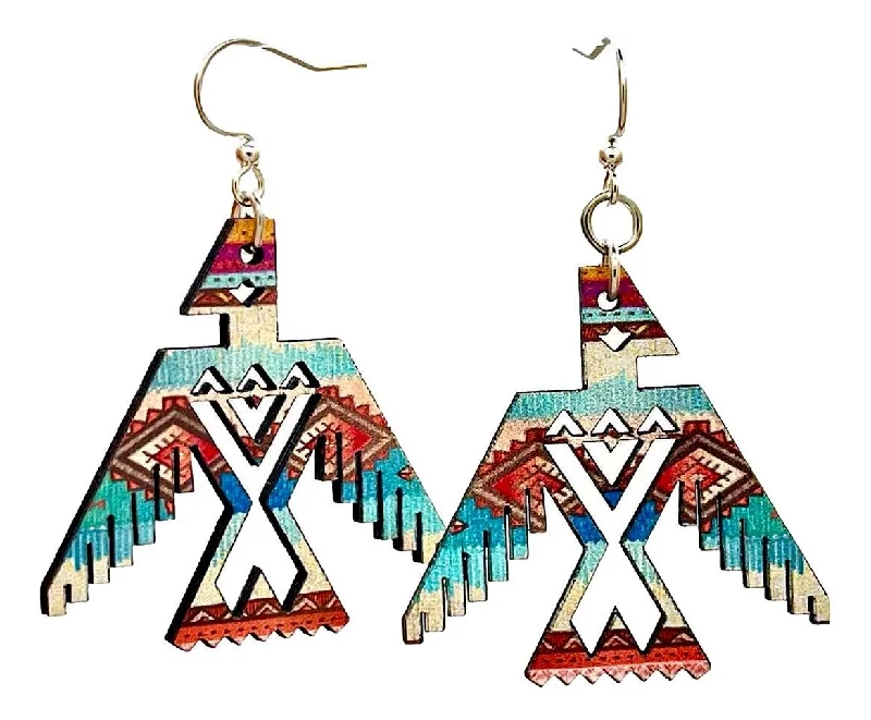 Push Back Drop Earrings for Convenience -Green Tree Native American Thunderbird Earrings #1673