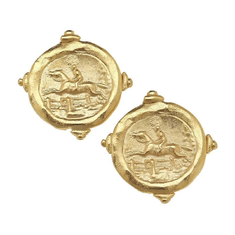 Oval Drop Earrings for Grace -Susan Shaw Handcast Equestrian Intaglio Clip-On Earrings