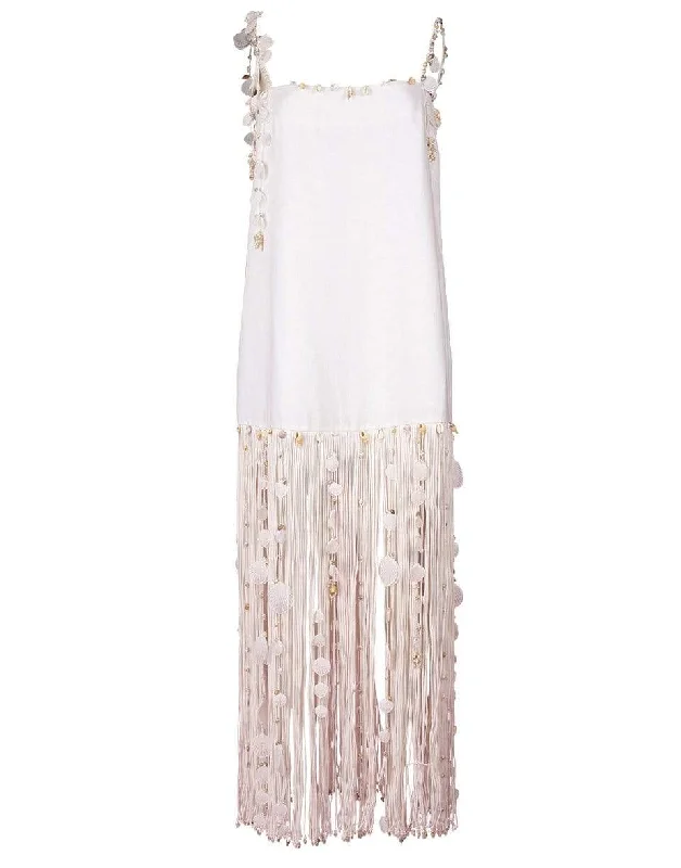 Shift Dresses for Simple Look -Postcard Shell Fringe Dress