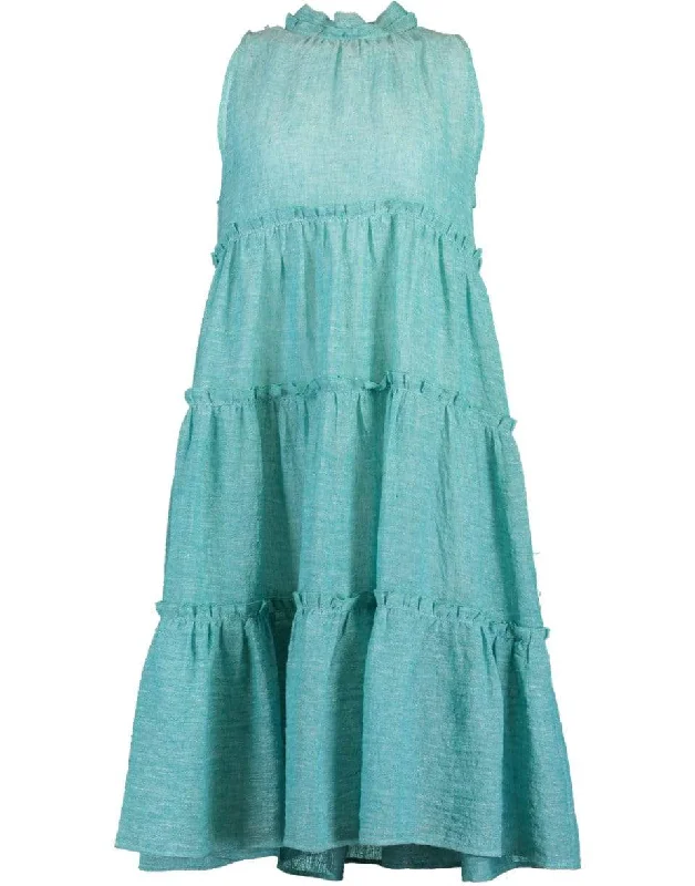 Work Dresses for Professional -Turquoise Erica Ruffle Midi Dress