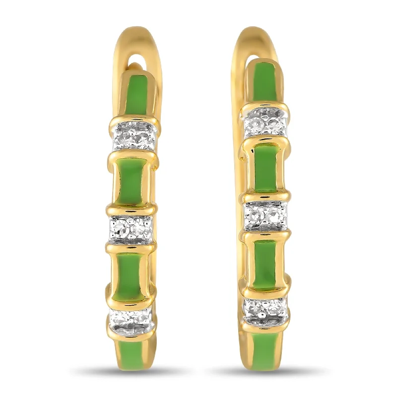 Oval Drop Earrings for Grace -Yellow Gold 0.05ct Diamond and Enamel Huggie Earrings ER28196