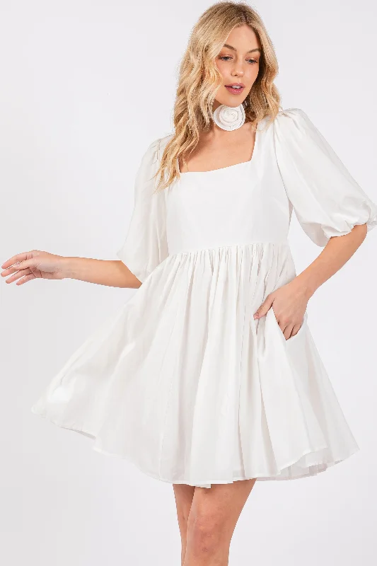 Bohemian Dresses with Tassels -White Babydoll Mini Dress