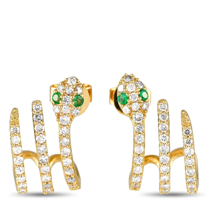 Silver Drop Earrings for Men -Yellow Gold 0.90ct Diamond and Emerald Serpent Earrings ER208505-Y