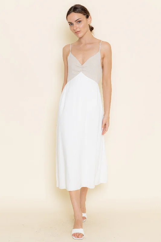 White Dresses for Pure Look -White Taupe Strappy Midi Sundress