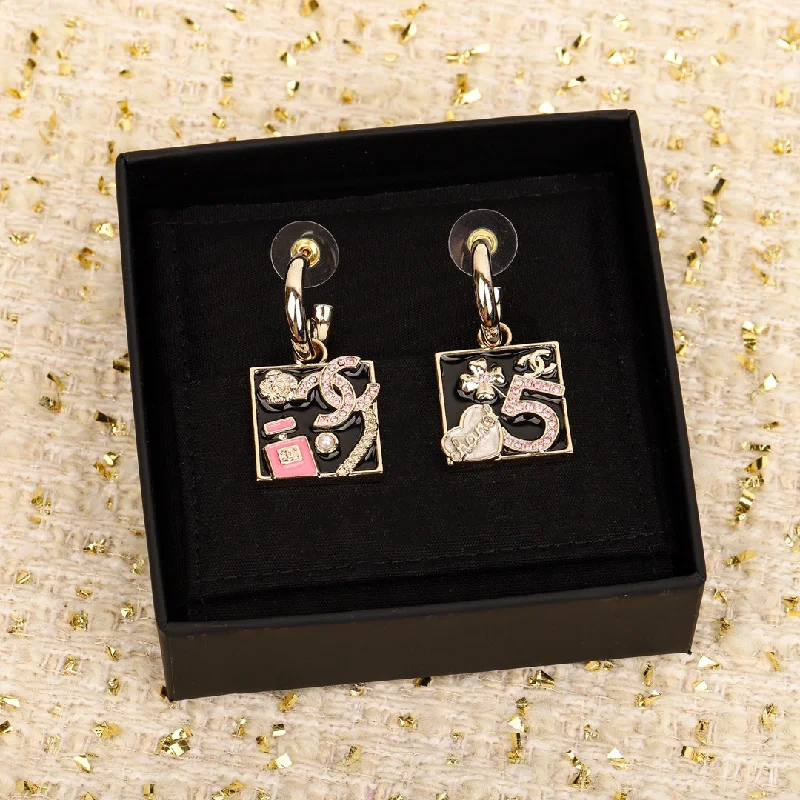 Drop Earrings with Crown Designs -Black 5 enamel drip oil earrings EHA295