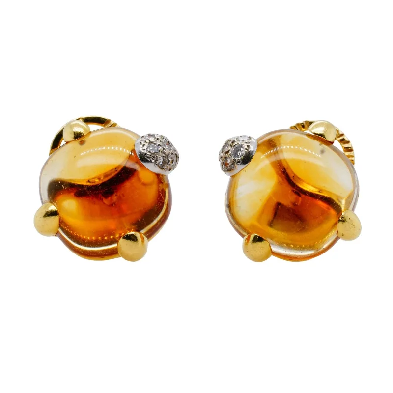 Drop Earrings for Casual Outfit -18K Gold Square Cabochon Clip On Earrings With Diamond Accents