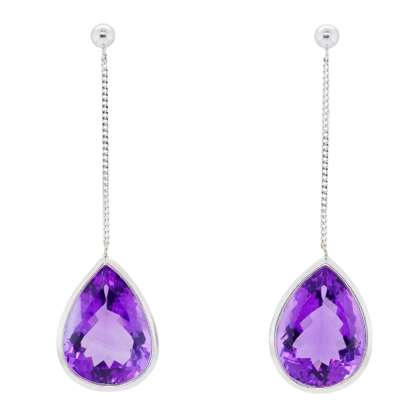 Drop Earrings for Everyday Glamour -18K White Gold Pear Shaped Amethyst Drop Earrings