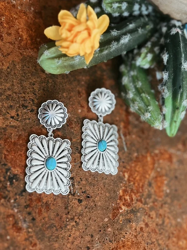 Drop Earrings for Mother's Day -Rectangle Turquoise Post Earrings