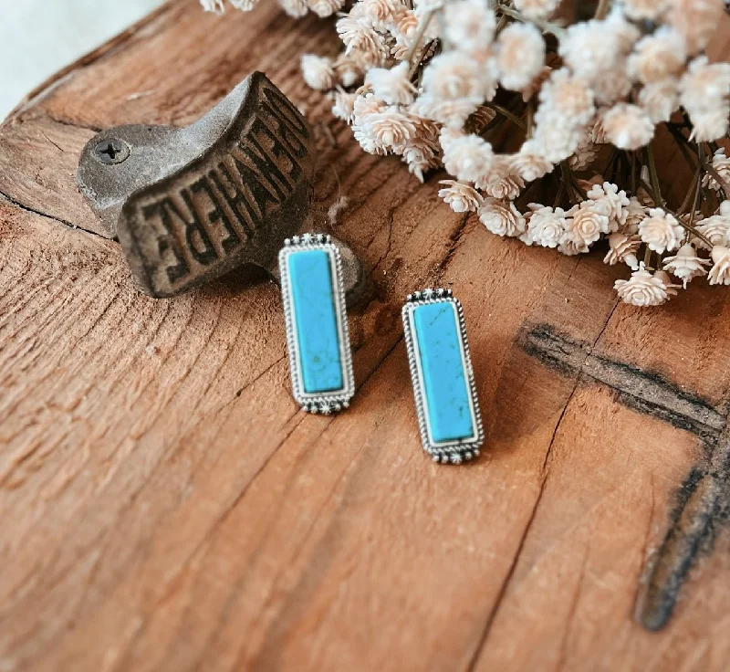 Drop Earrings for Engagement Party -Turquoise Stone Bar Post Earrings