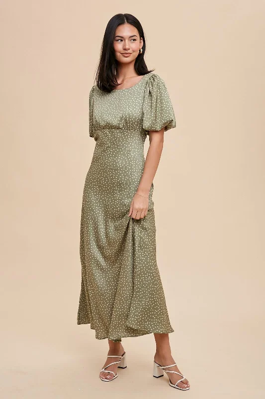 Evening Dresses for Formal Events -Eucalyptus Puff Sleeve Dress