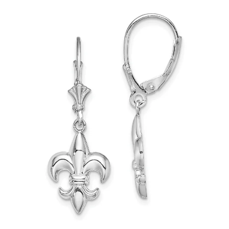 Lead Free Drop Earrings for Health -Curata 14k White Gold Small Fleur de lis Leverback Earrings - 33x11.5mm