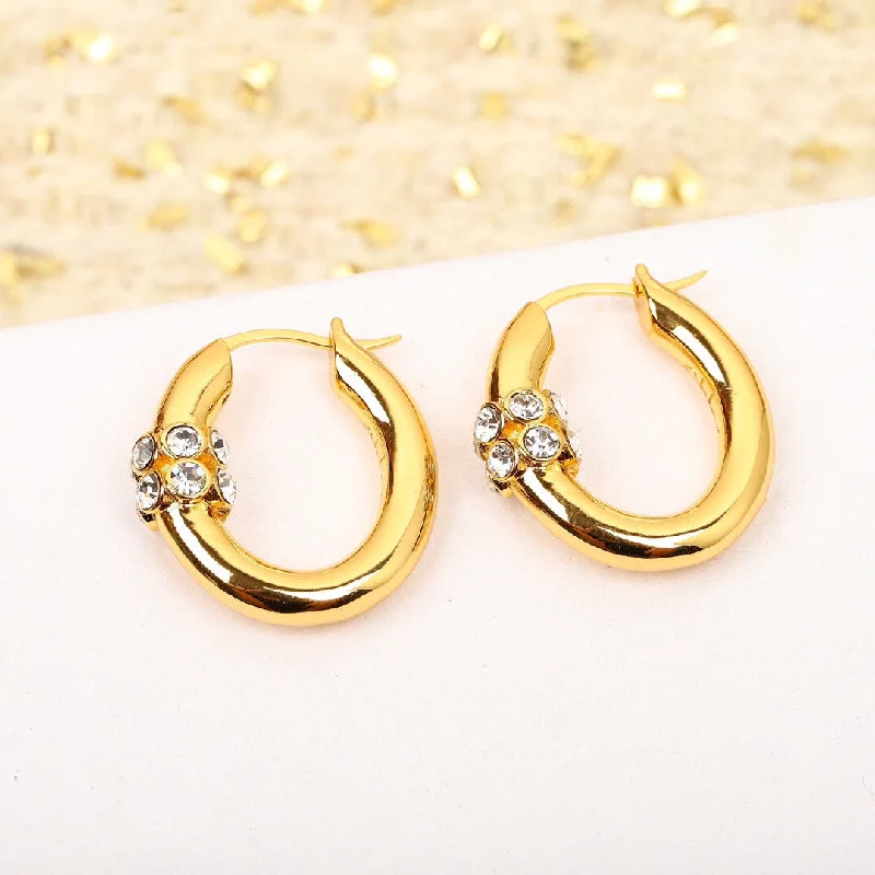 Gemstone Drop Earrings for Color -CEL Simple Spicy Girl Elliptical Diamond Circled Gold Earrings EHA111