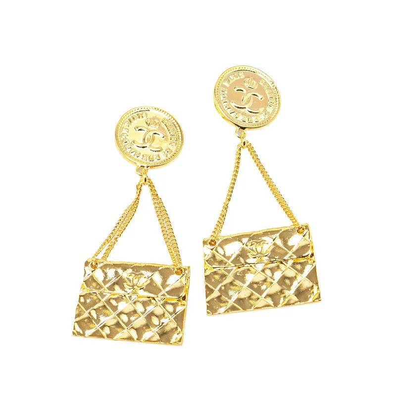 Drop Earrings with Polished Shine -Chanel Coco Mark Earrings Gold Plated