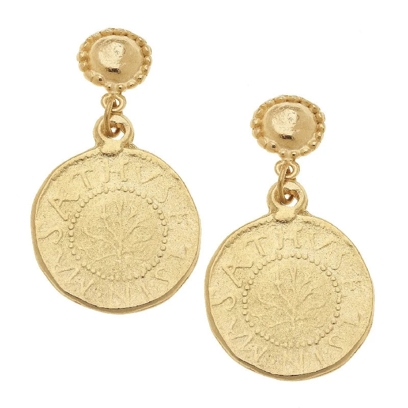 Magnetic Closure Drop Earrings for Easy -Susan Shaw Greek Coin Earrings