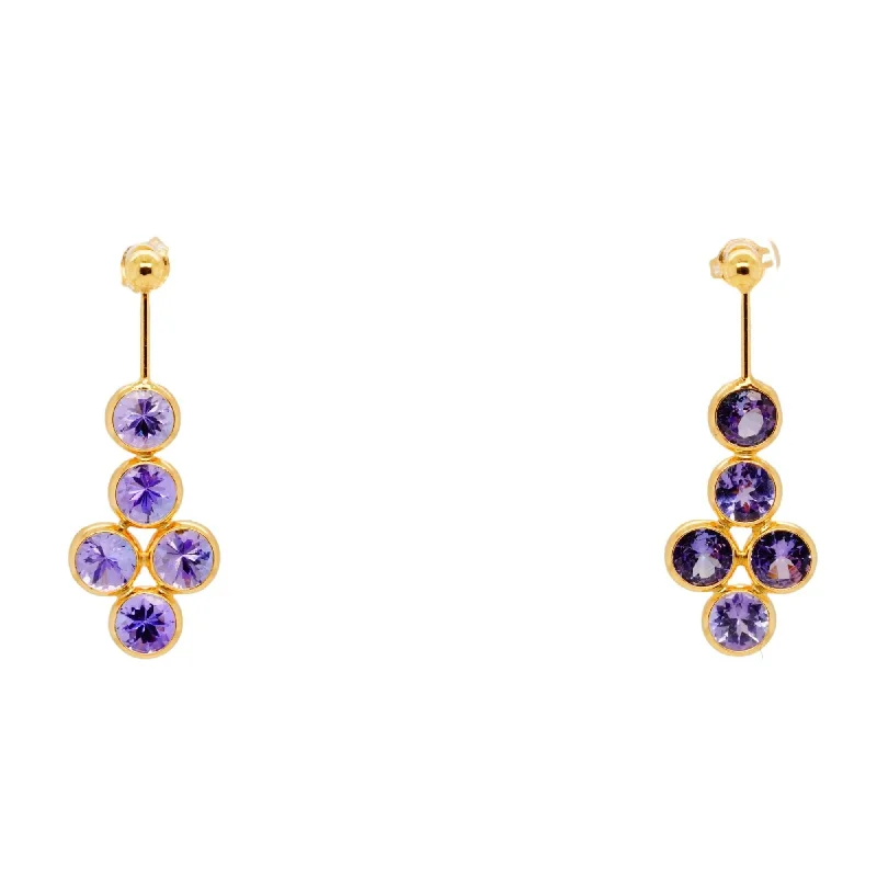 Drop Earrings for Valentine's Day -18K Gold Five Stone Round Tanzanite Drop Earrings