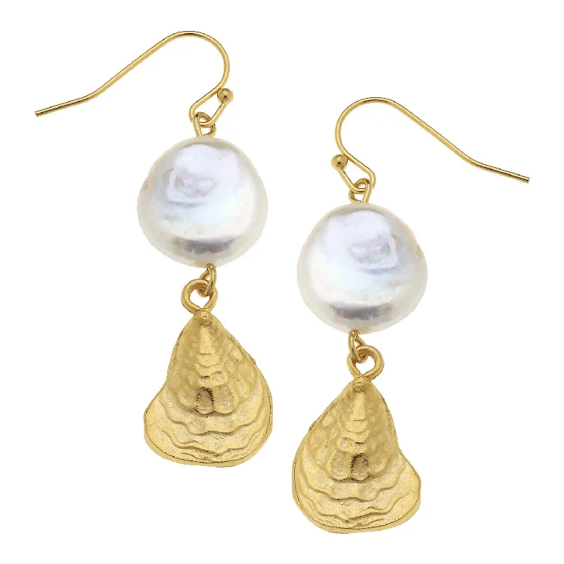 Star Shaped Drop Earrings for Charm -Susan Shaw Coin Pearl Oyster Earrings