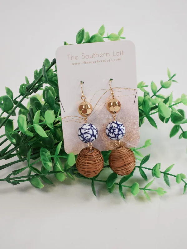 Tarnish Resistant Drop Earrings for Longevity -Ceramic & Rattan Drop Earrings