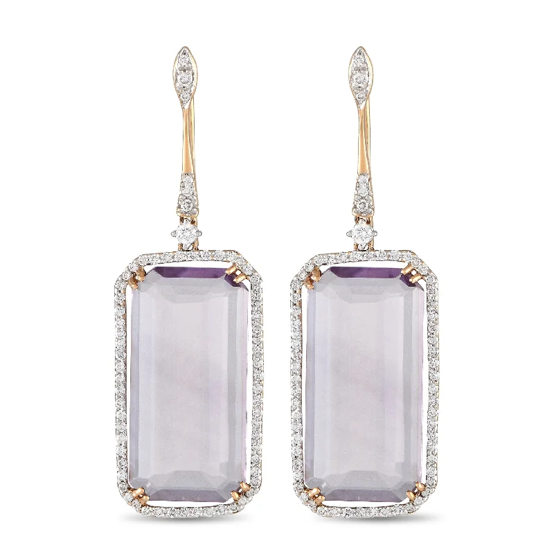 Drop Earrings for Travel Look -Casato Yellow Gold 1.08ct Diamond and Amethyst Drop Earrings 200530