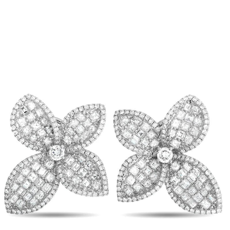 Lead Free Drop Earrings for Health -White Gold 4.95ct Diamond Flower Earrings AER-18321