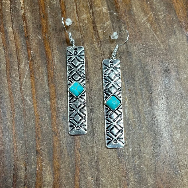 Maximalist Drop Earrings for Bling -The Rock All Night Silver/Turquoise Dangle Earrings