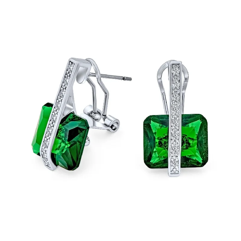 Leverback Drop Earrings for Comfort -Art Deco Style Square Cubic Zirconia Rectangle Emerald Cut CZ Drop Earrings For Women Rhodium Plated Omega Back