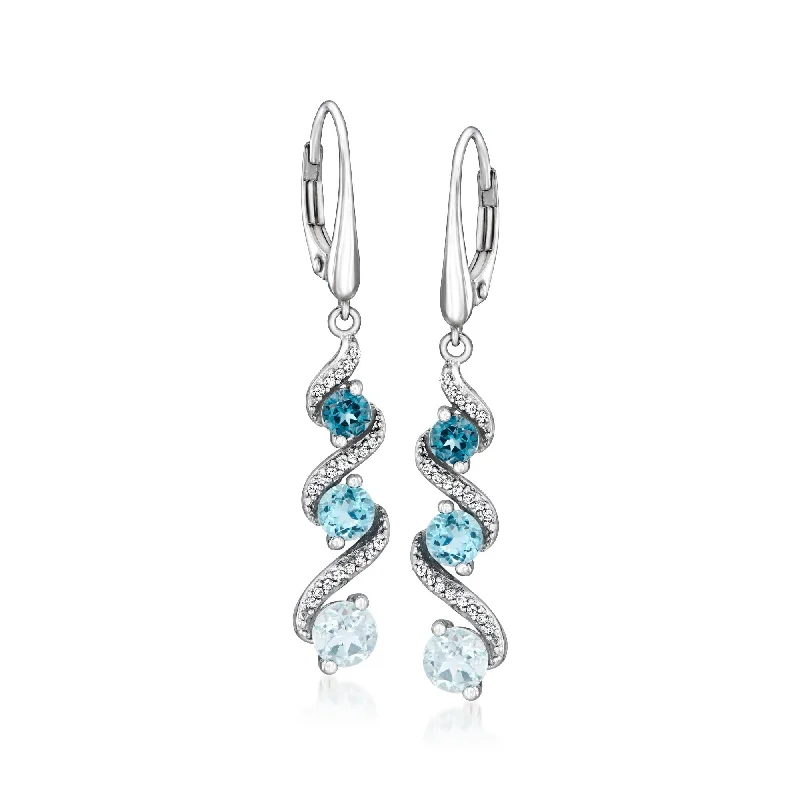 Drop Earrings with Leaf Motifs -Ross-Simons Tonal Blue Topaz Spiral Drop Earrings With . Diamonds in Sterling Silver