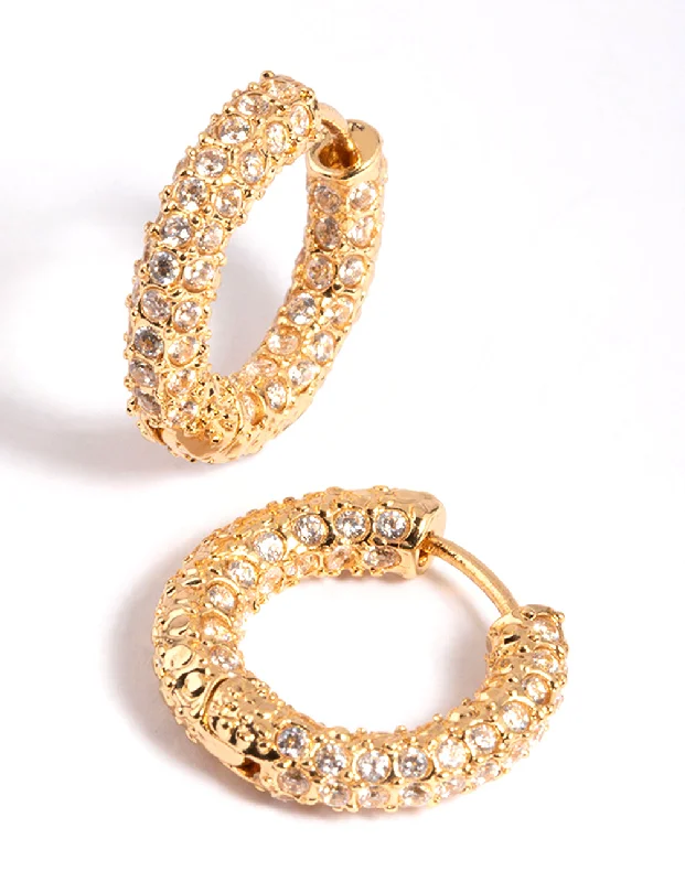 Drop Earrings with Star Motifs -Gold Plated Cubic Zirconia Huggie Earrings