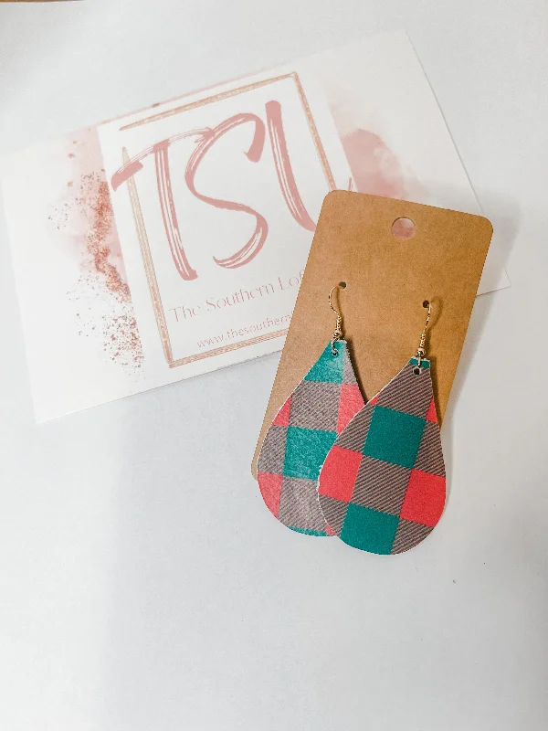 Drop Earrings for Wedding Ceremony -Christmas Plaid Teardrop Earrings