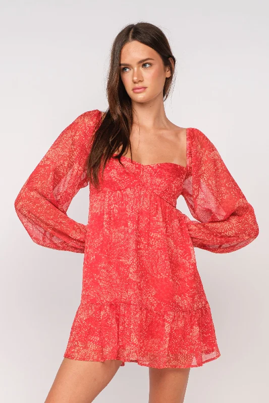 Ruffled Dresses for Girly -Blood Orange Printed Mini Dress