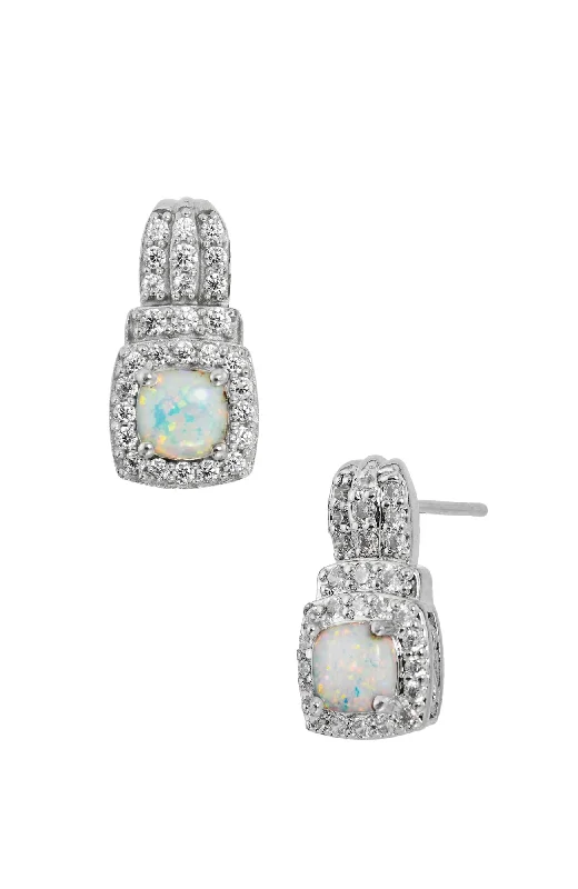 Drop Earrings for Beach Outfit -RHODIUM PLATED OPAL AND CZ EARRINGS