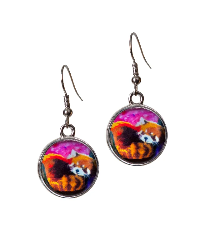 Drop Earrings with Leaf Motifs -Red Panda Earrings- Shy Beauty