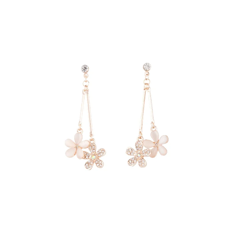 Gold Drop Earrings for Women -Beaded Flower Double Drop Earrings