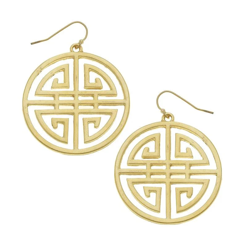 Drop Earrings with Symbolic Elements -Susan Shaw Gold Medallion Earrings