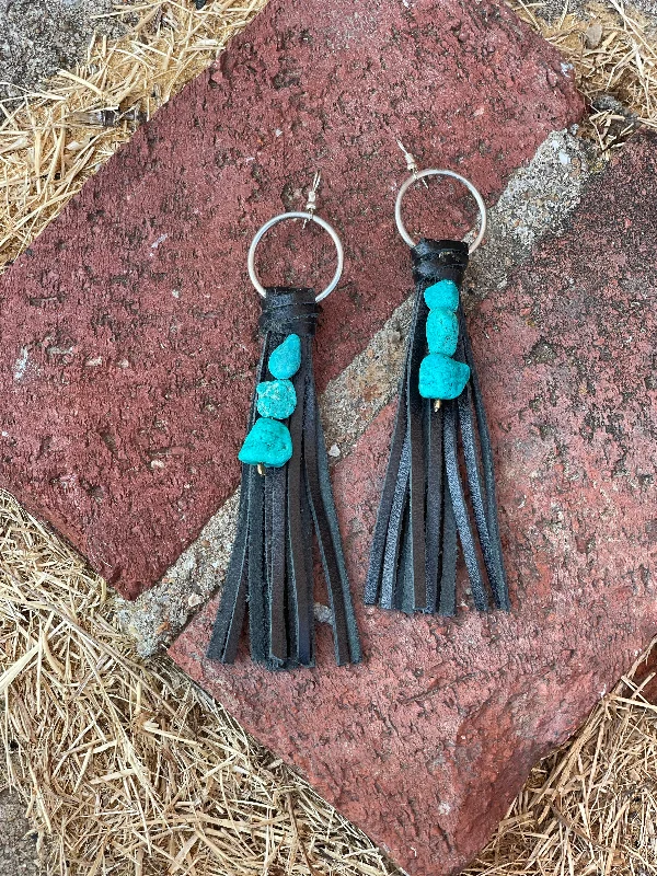 Studded Drop Earrings with Gemstones -Freeport Fringe and Turquoise Earrings